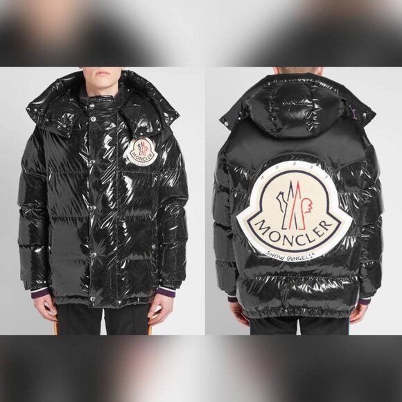 Moncler 8 Palm Angels Tim Black Shiny Logo-Patch Puffer